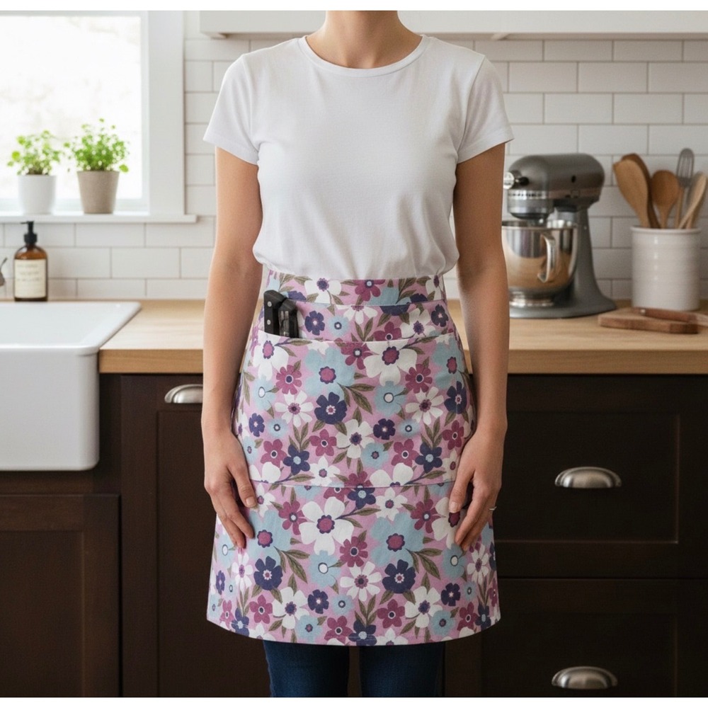Kirkton House Gardening Apron Floral Pink Purple Water Repellent Waist Pockets